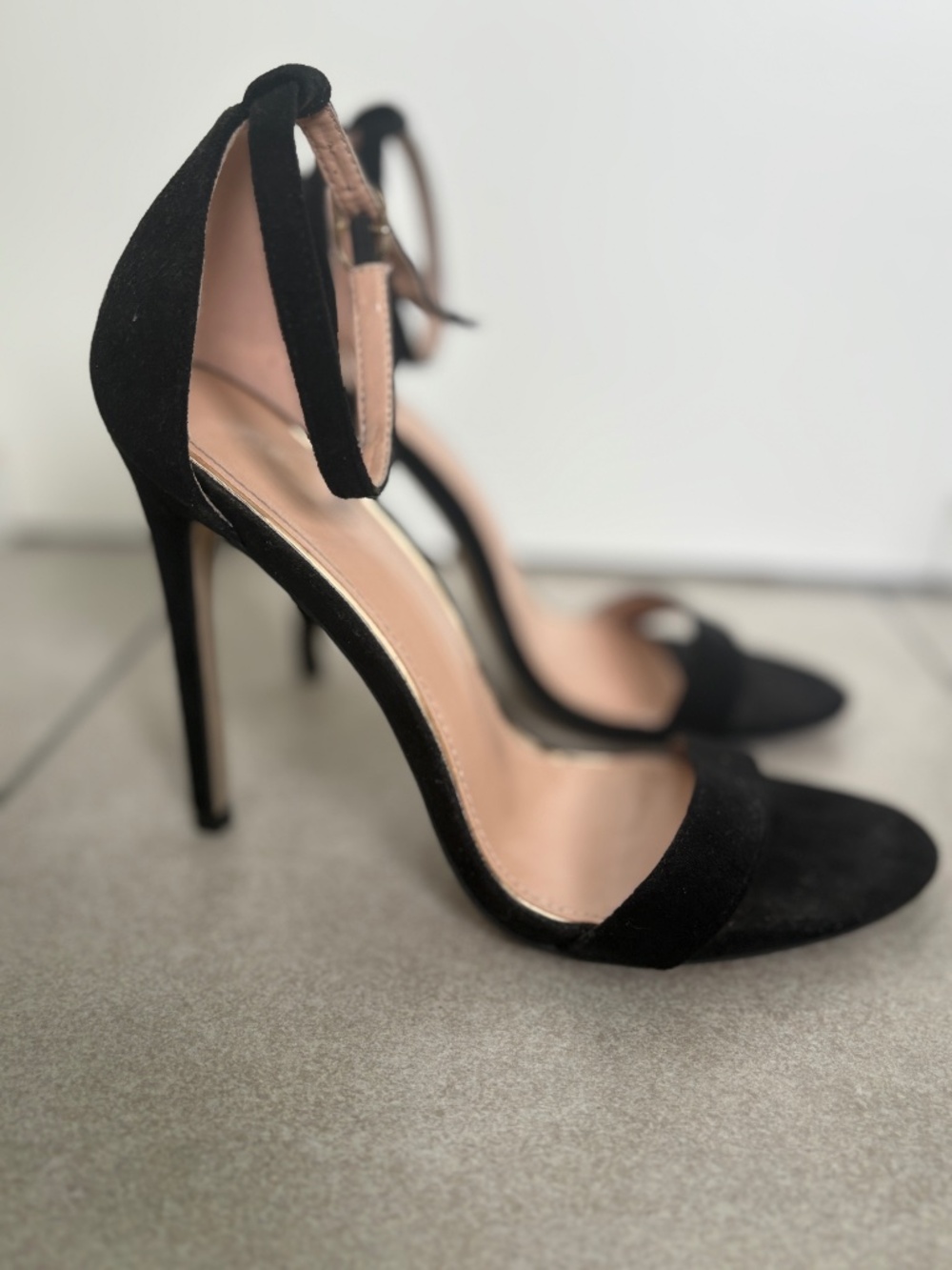 Suede Ankle Strap Stiletto Heels